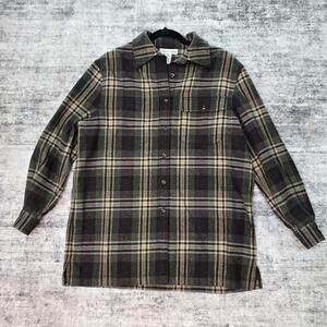 Evan-Picone Shirt Jacket Shacket Womens Medium Plaid Wool Elbow Patch Flannel